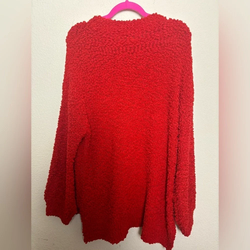NWT Jodifl Red Plush Popcorn Knit Open Weave Oversized Pullover Sweater 1X